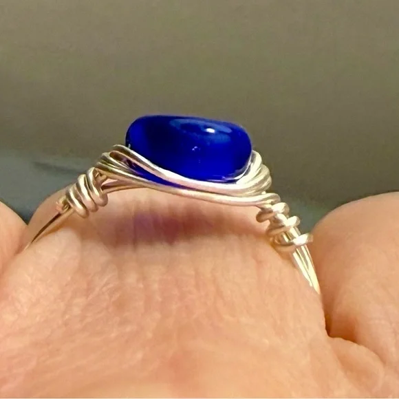 Ring - size 7 - evil eye - wire wrapped - blue & white - New! - Picture 6 of 10